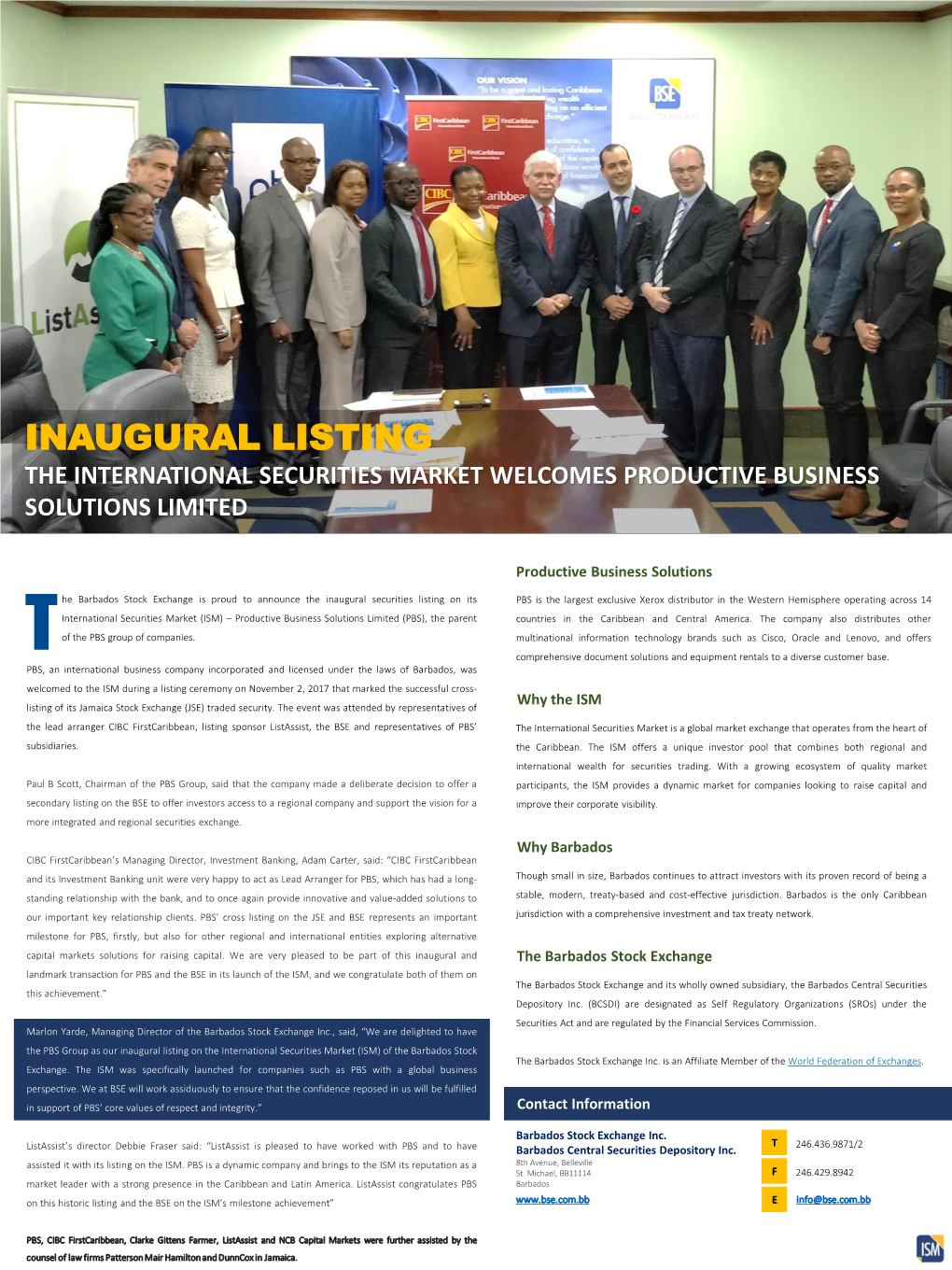 Inaugural Listing the International Securities Market Welcomes Productive Business Solutions Limited