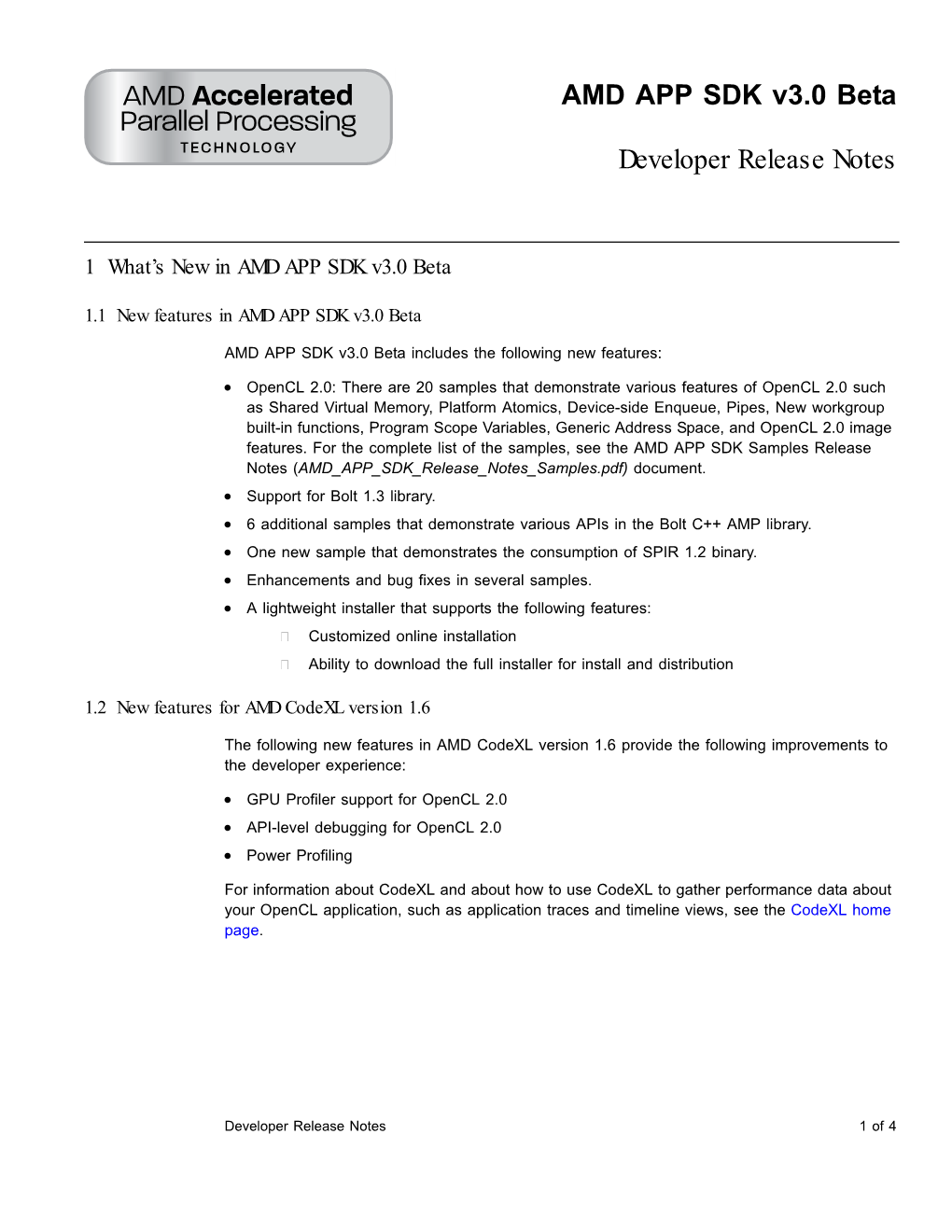 AMD APP SDK Developer Release Notes