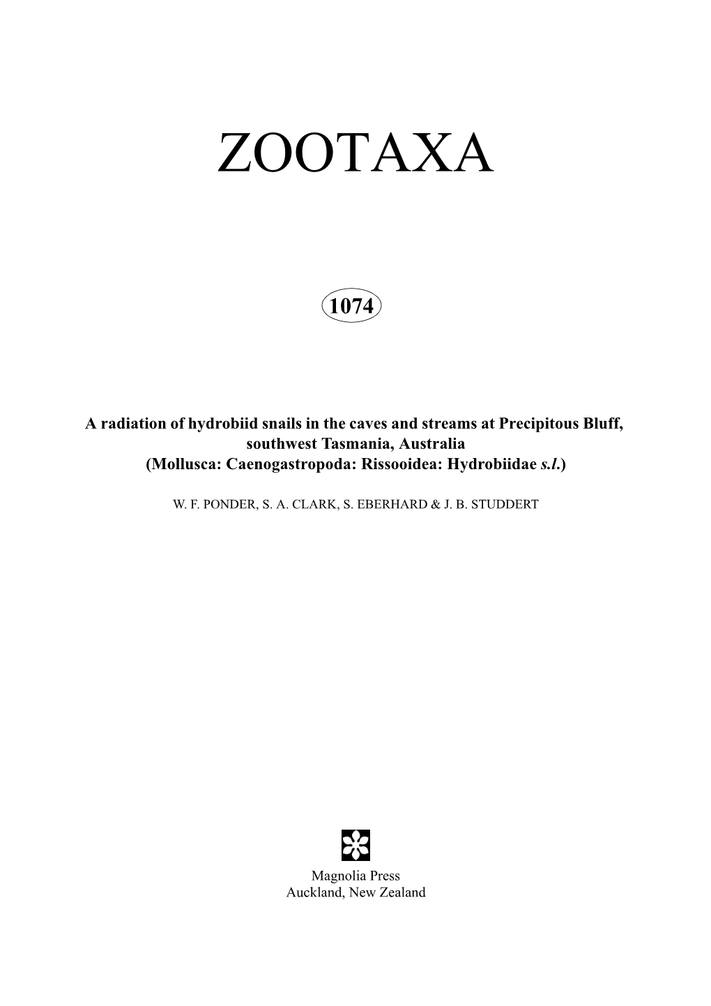 Zootaxa, (Mollusca: Caenogastropoda: Rissooidea: Hydrobiidae