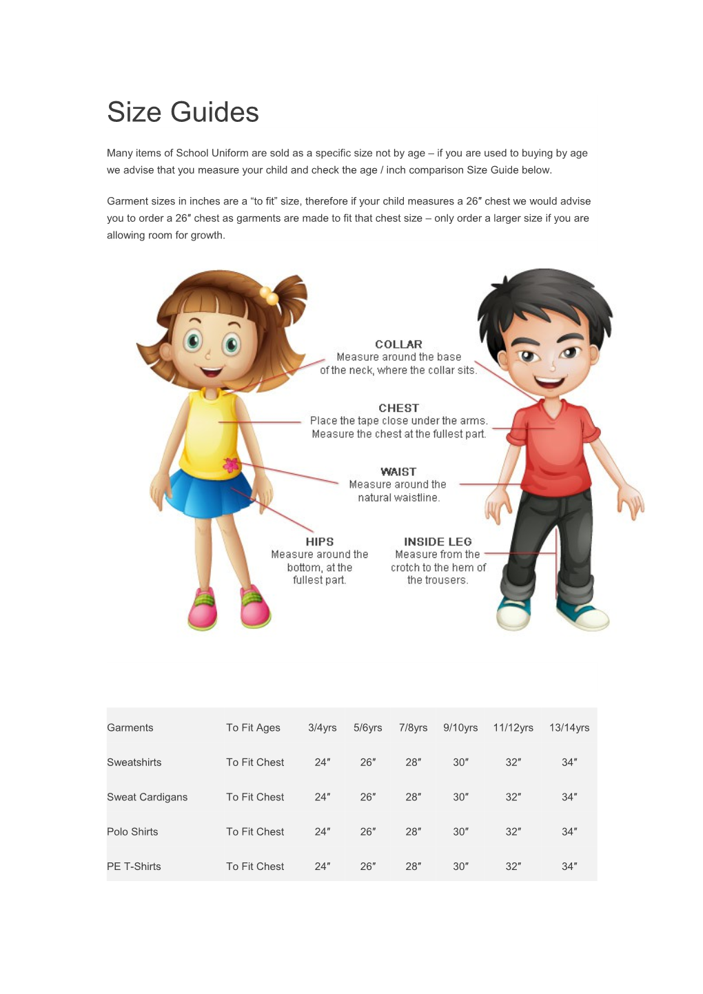 Brand Specific Size Guides