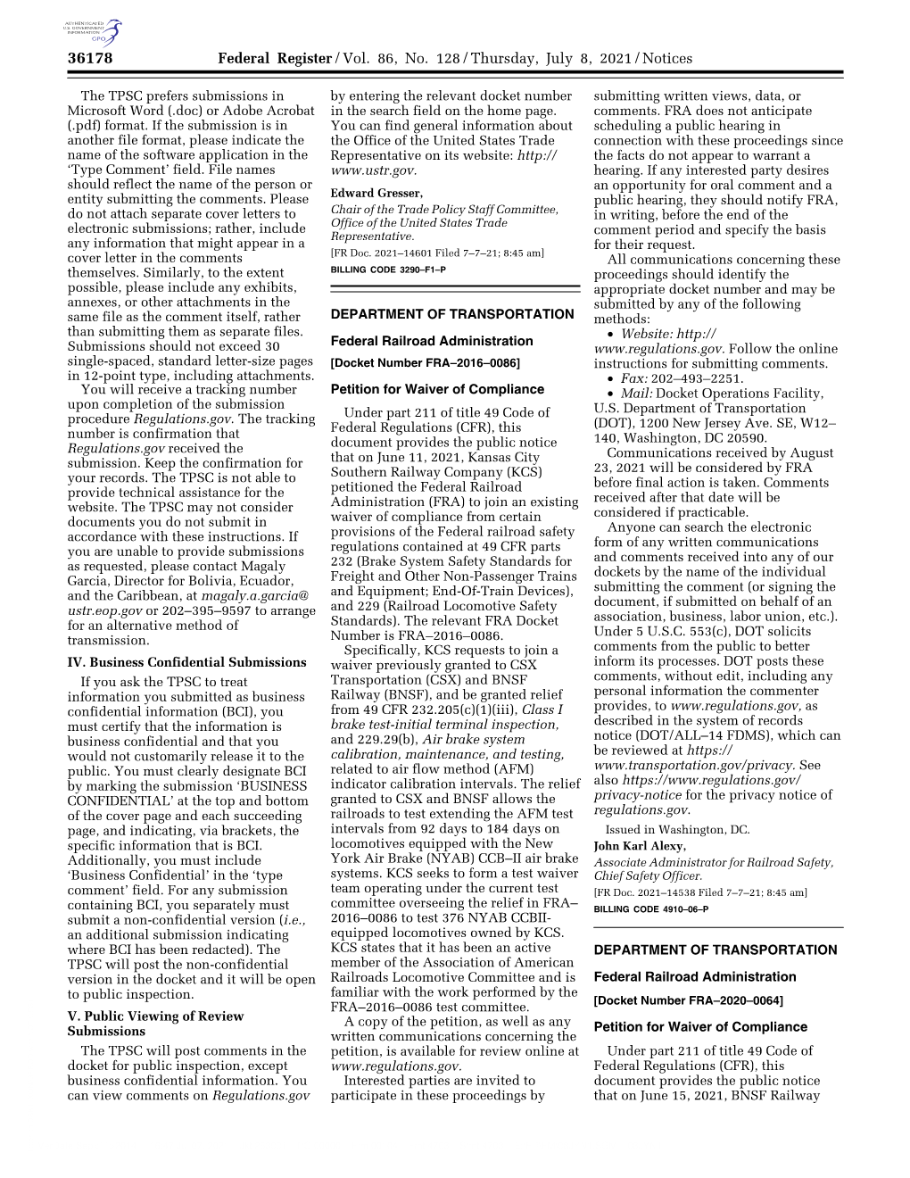 Federal Register/Vol. 86, No. 128/Thursday, July 8, 2021/Notices