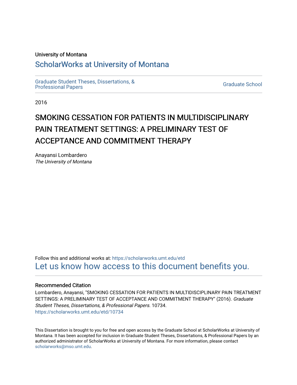 A Preliminary Test of Acceptance and Commitment Therapy