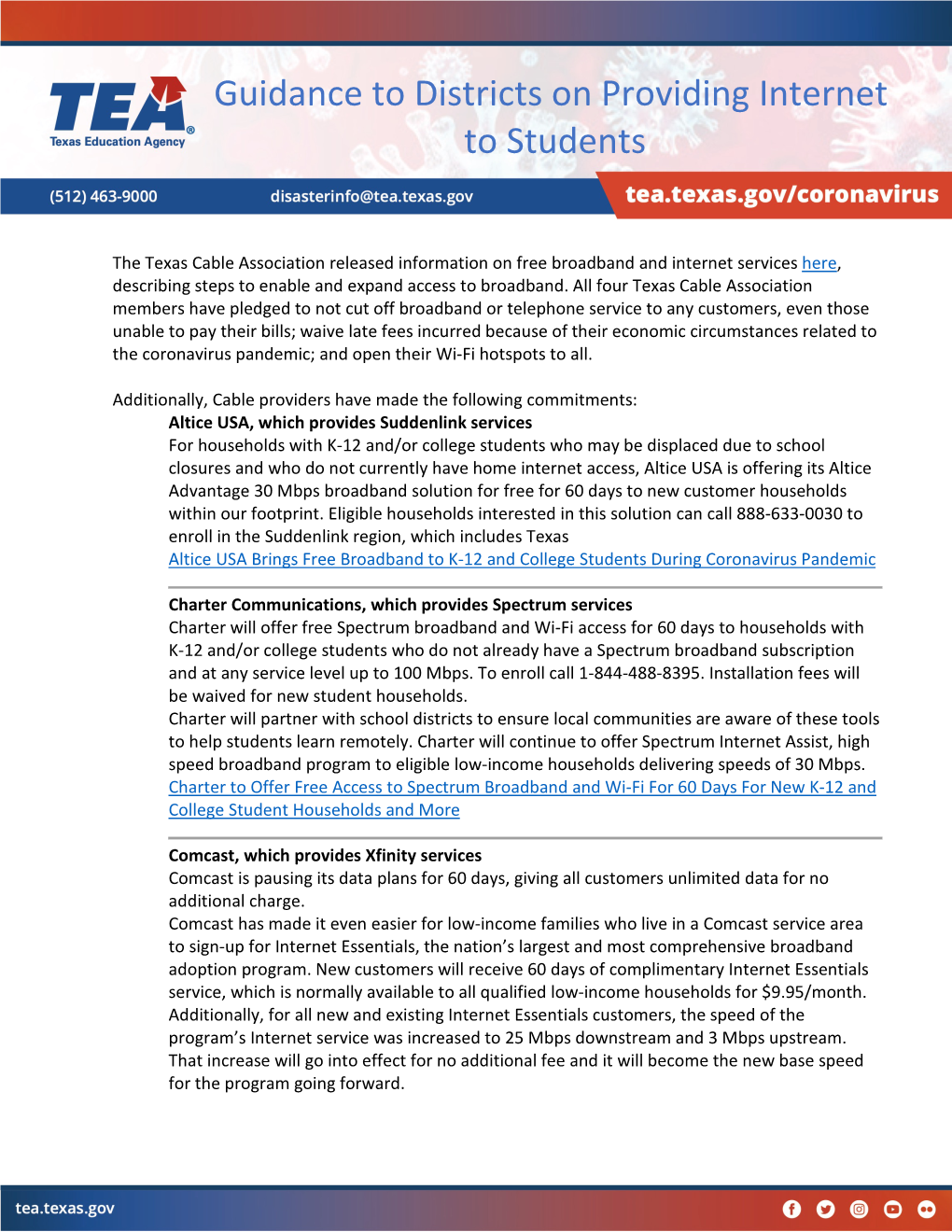 Guidance to Districts on Providing Internet to Students