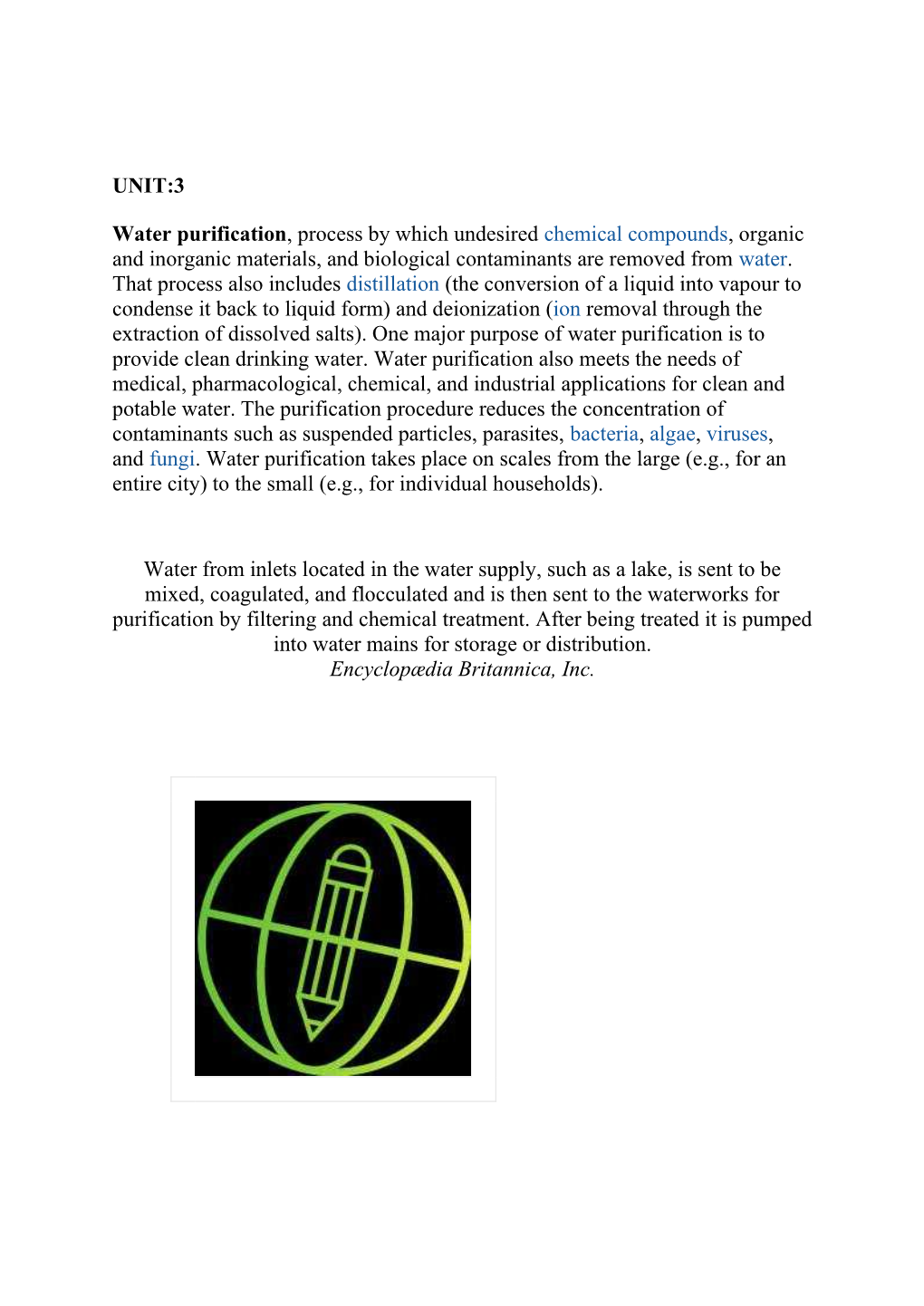 UNIT:3 Water Purification, Process by Which Undesired Chemical