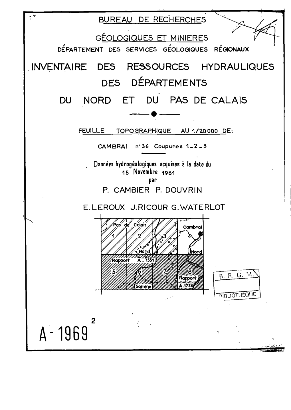 A- 1969 B.R.G.M, Inventaire Des Ressources Hydrauliques