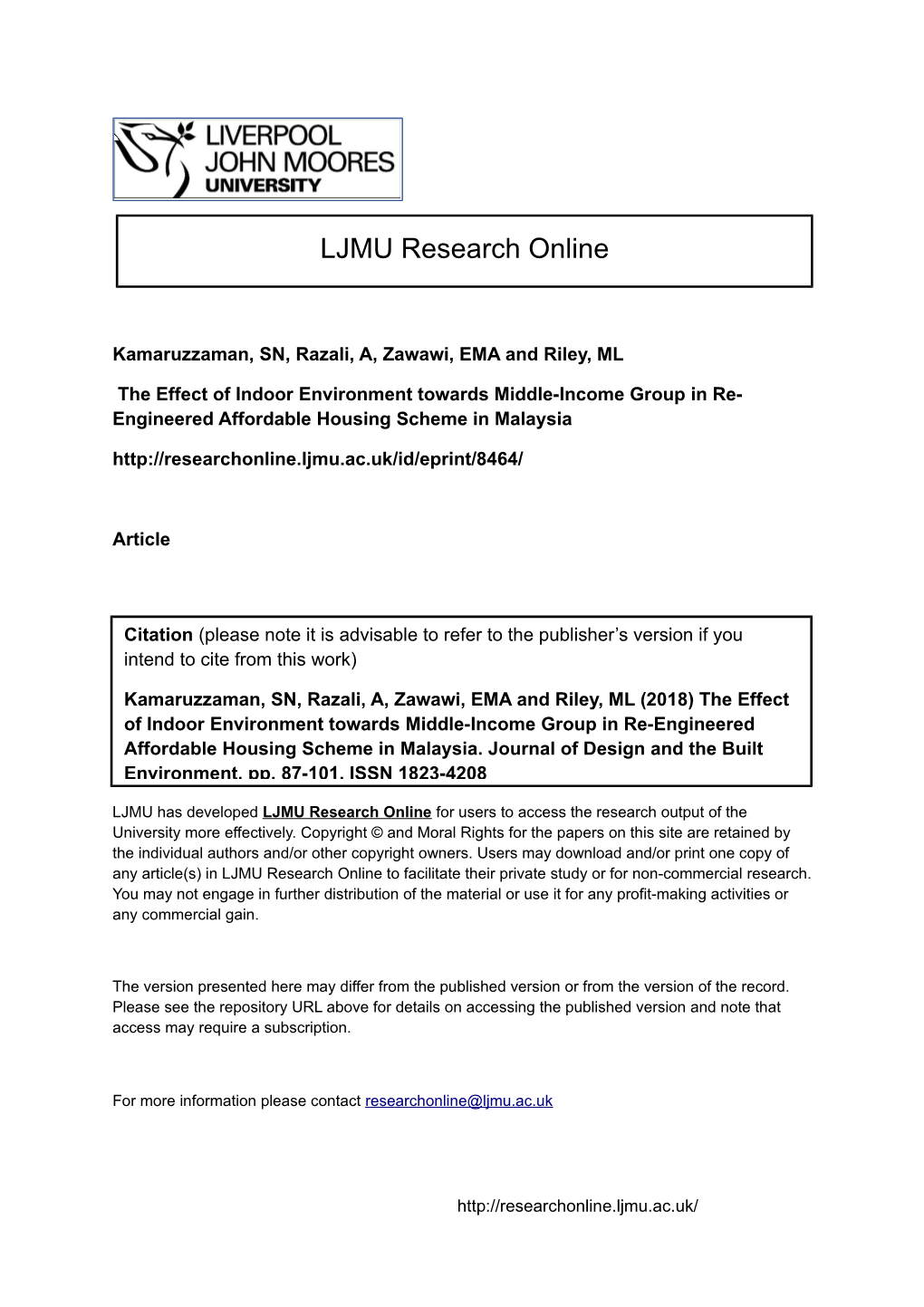 The Effect of Indoor Environment Towards Middle-Income Group in Re- Engineered Affordable Housing Scheme in Malaysia