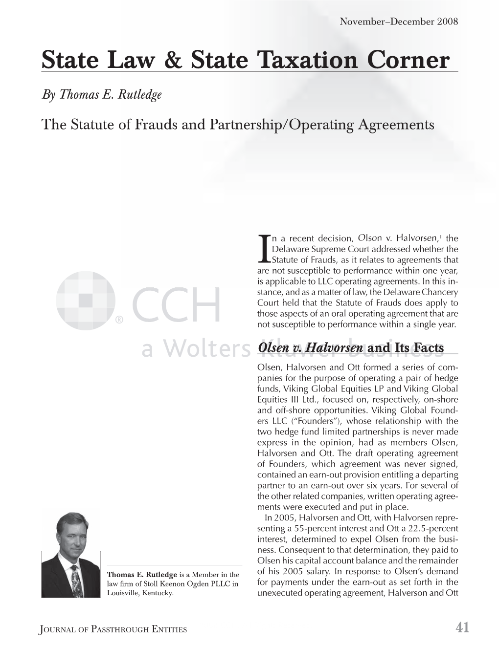 The Statute of Frauds and Partnership/Operating Agreements