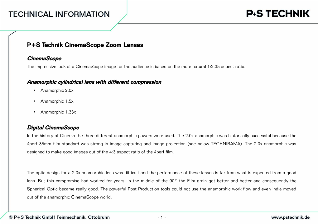 P+S Technik Cinemascope Zoom Lenses