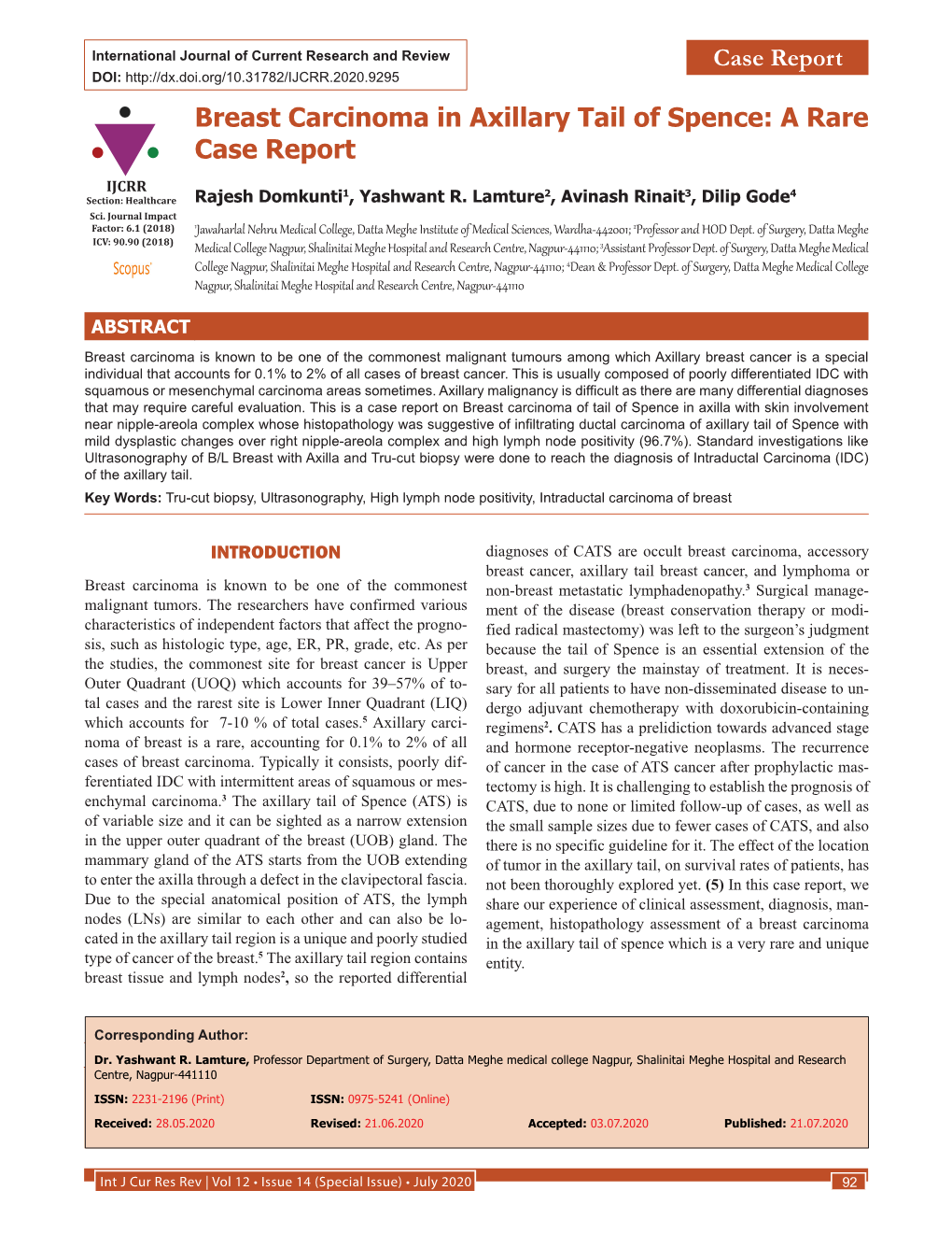 Breast Carcinoma in Axillary Tail of Spence: a Rare Case Report