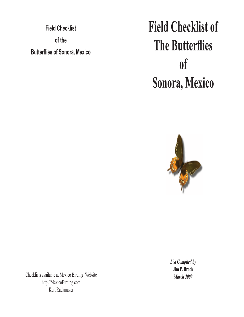 Field Checklist of the Butterflies of Sonora, Mexico