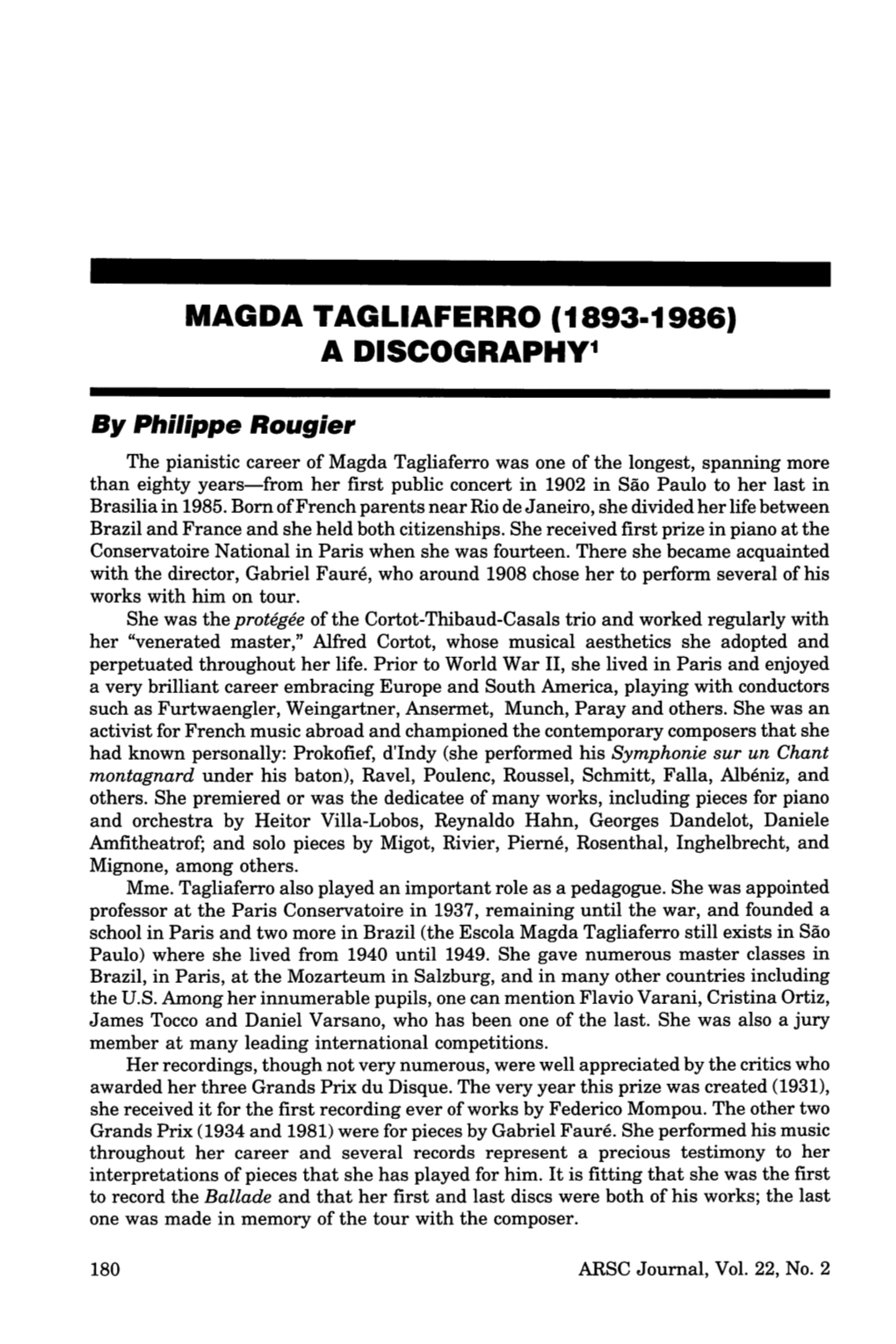 Magda Tagliaferro (1893-1986) a Discography1