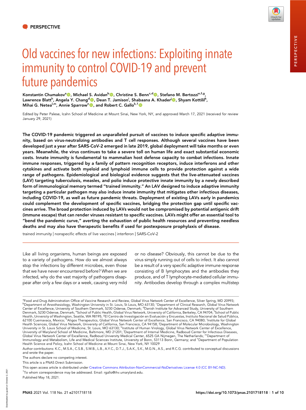 Old Vaccines for New Infections: Exploiting Innate Immunity to Control COVID-19 and Prevent Future Pandemics Downloaded by Guest on October 2, 2021 Table 1