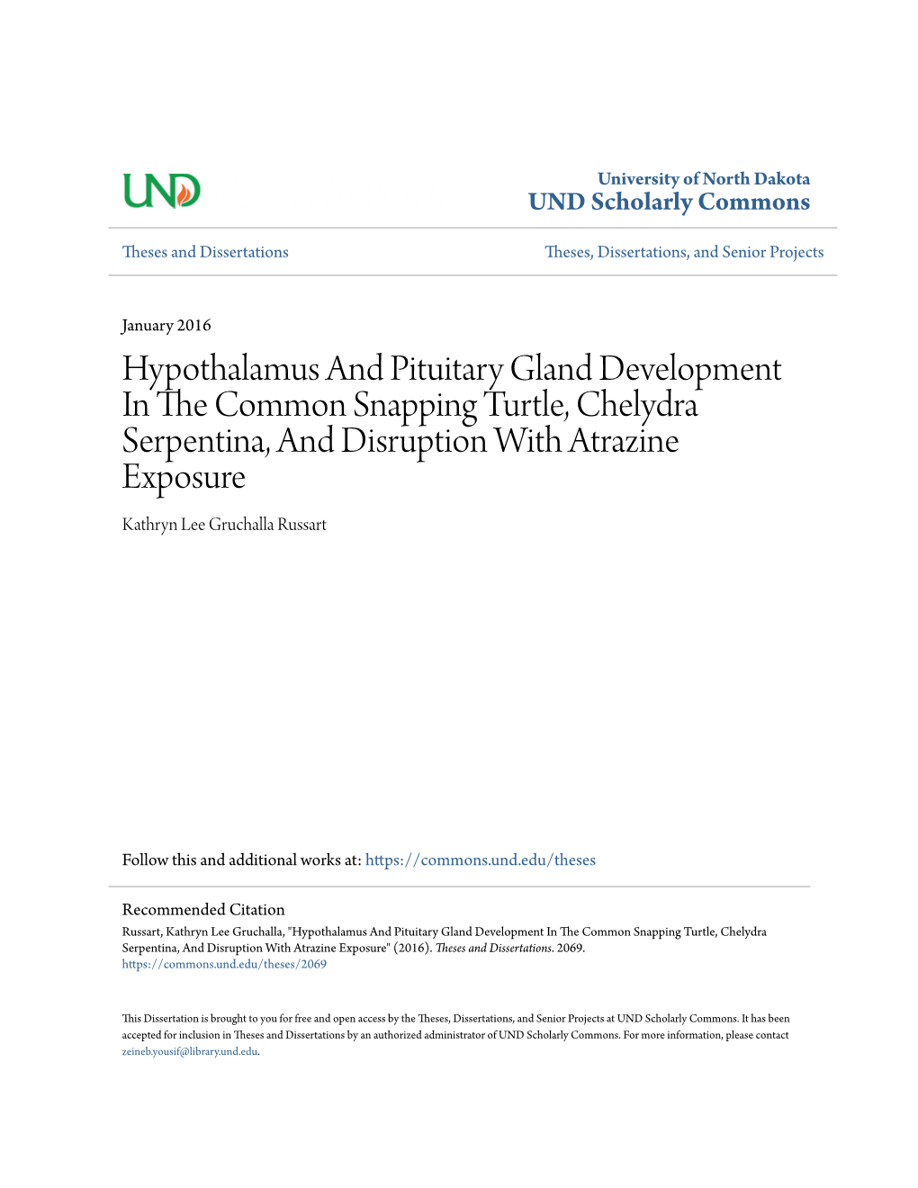 Hypothalamus and Pituitary Gland Development in the Common Snapping Turtle, Chelydra Serpentina, and Disruption with Atrazine Exposure