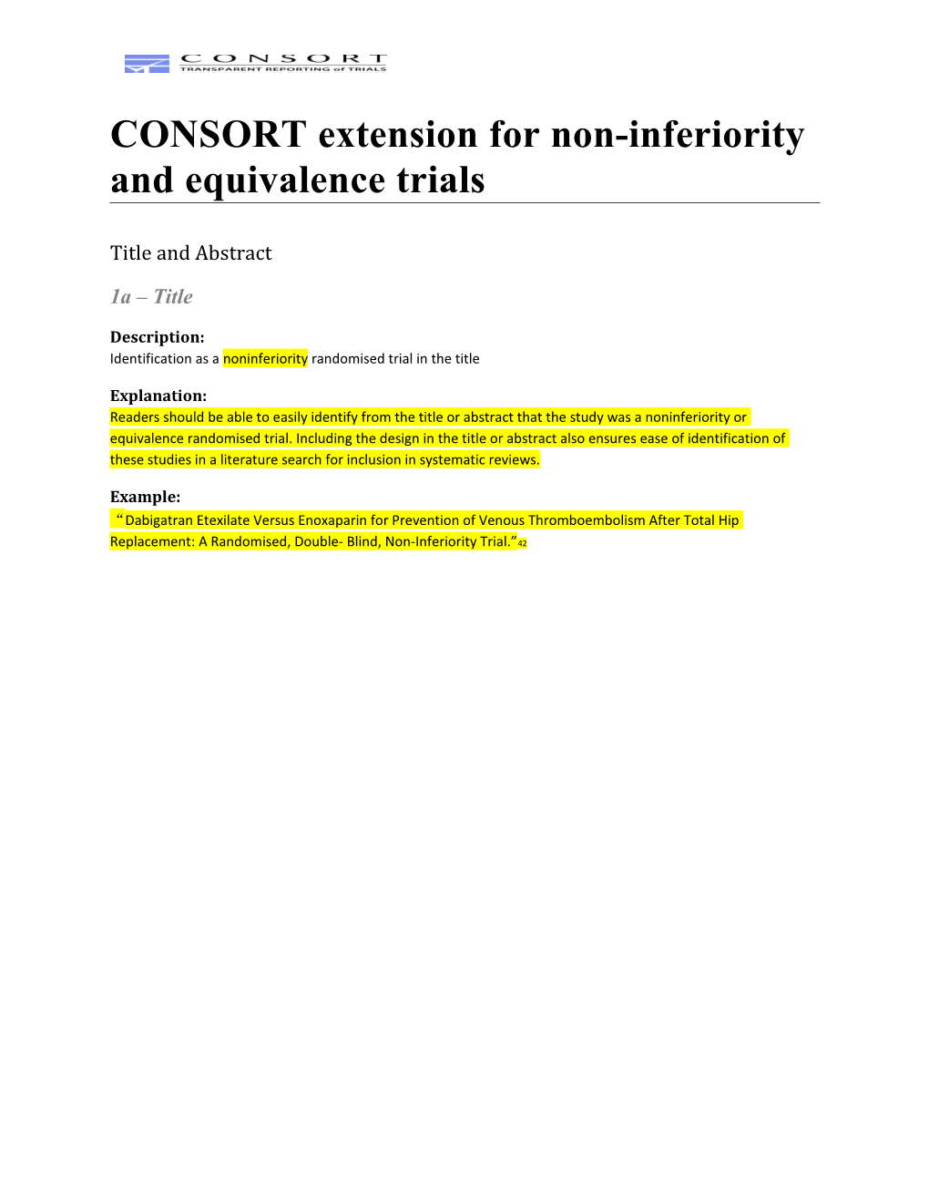 CONSORT Extension for Non-Inferiority and Equivalence Trials