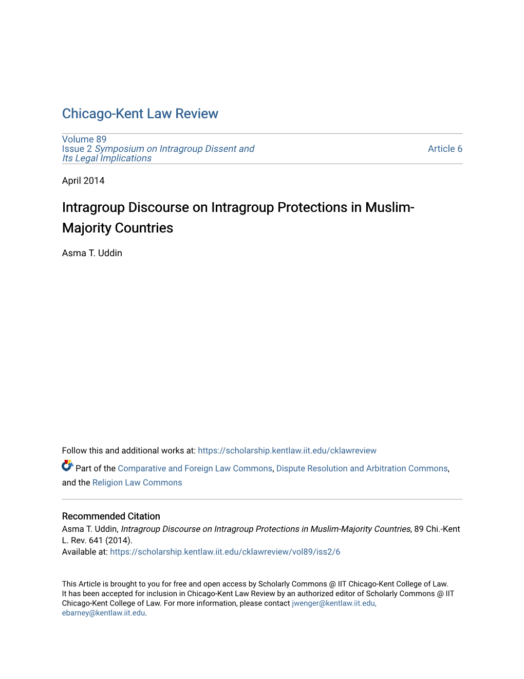 Intragroup Discourse on Intragroup Protections in Muslim-Majority Countries, 89 Chi.-Kent L
