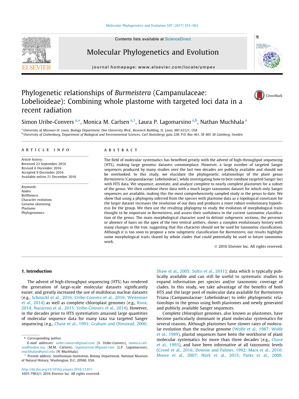 Uribe-Convers Et Al. 2017