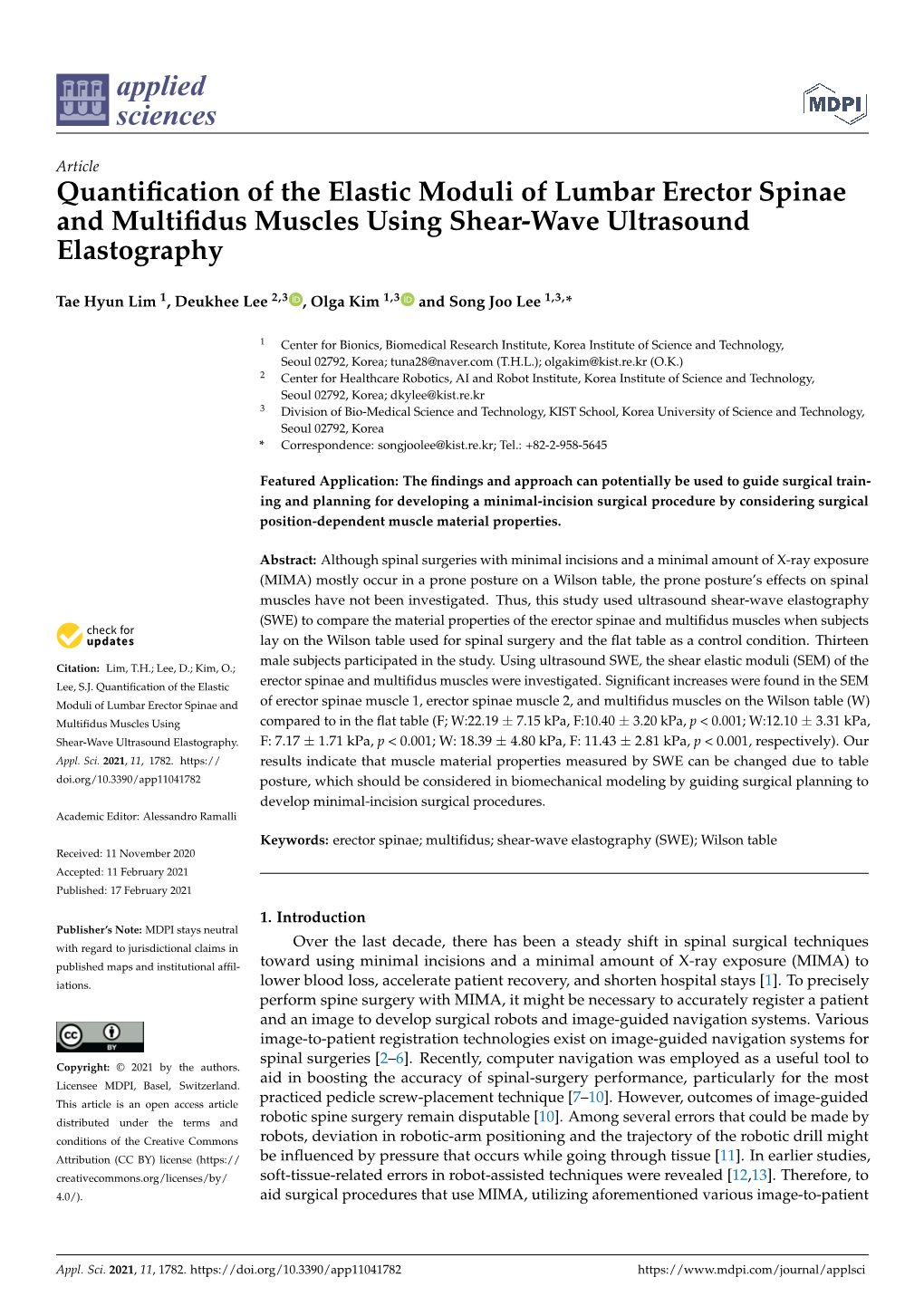 Quantification of the Elastic Moduli of Lumbar Erector Spinae And