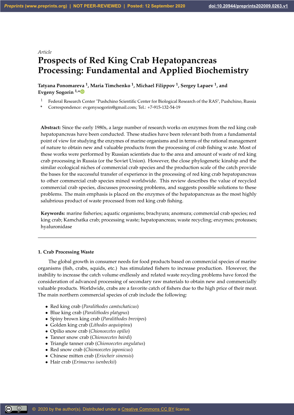 Prospects of Red King Crab Hepatopancreas Processing: Fundamental and Applied Biochemistry