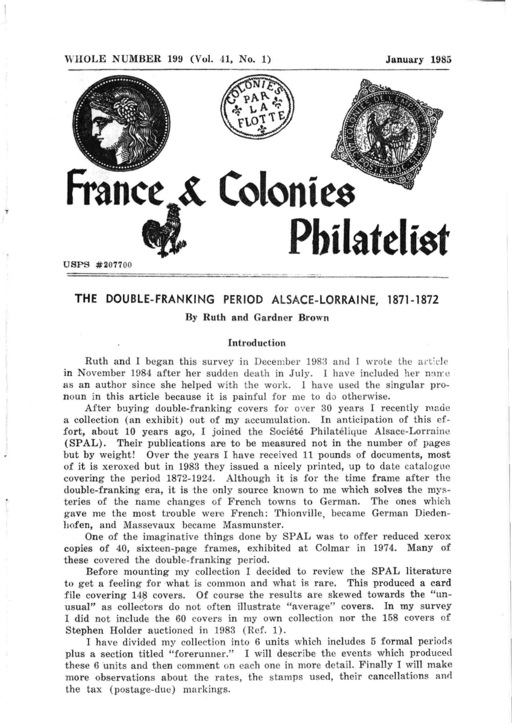THE DOUBLE-FRANKING PERIOD ALSACE-LORRAINE, 1871-1872 by Ruth and Gardner Brown