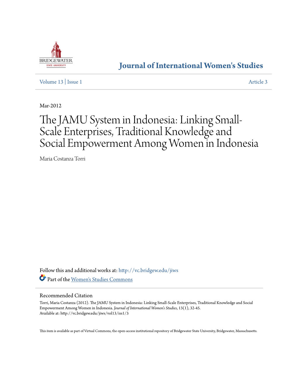 The JAMU System in Indonesia: Linking Small-Scale Enterprises, Traditional Knowledge and Social Empowerment Among Women in Indonesia