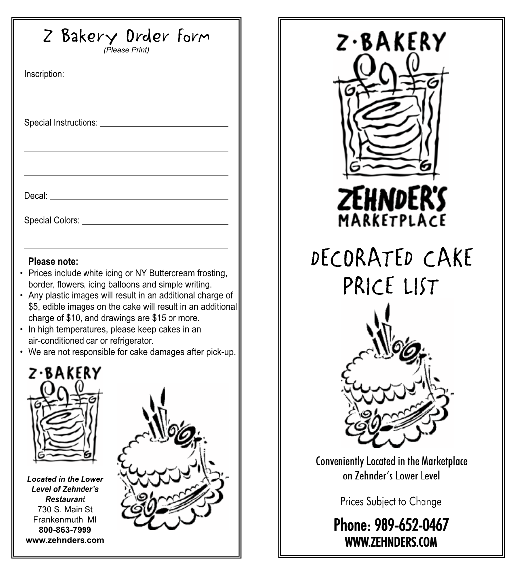 Decorated Cake Price List