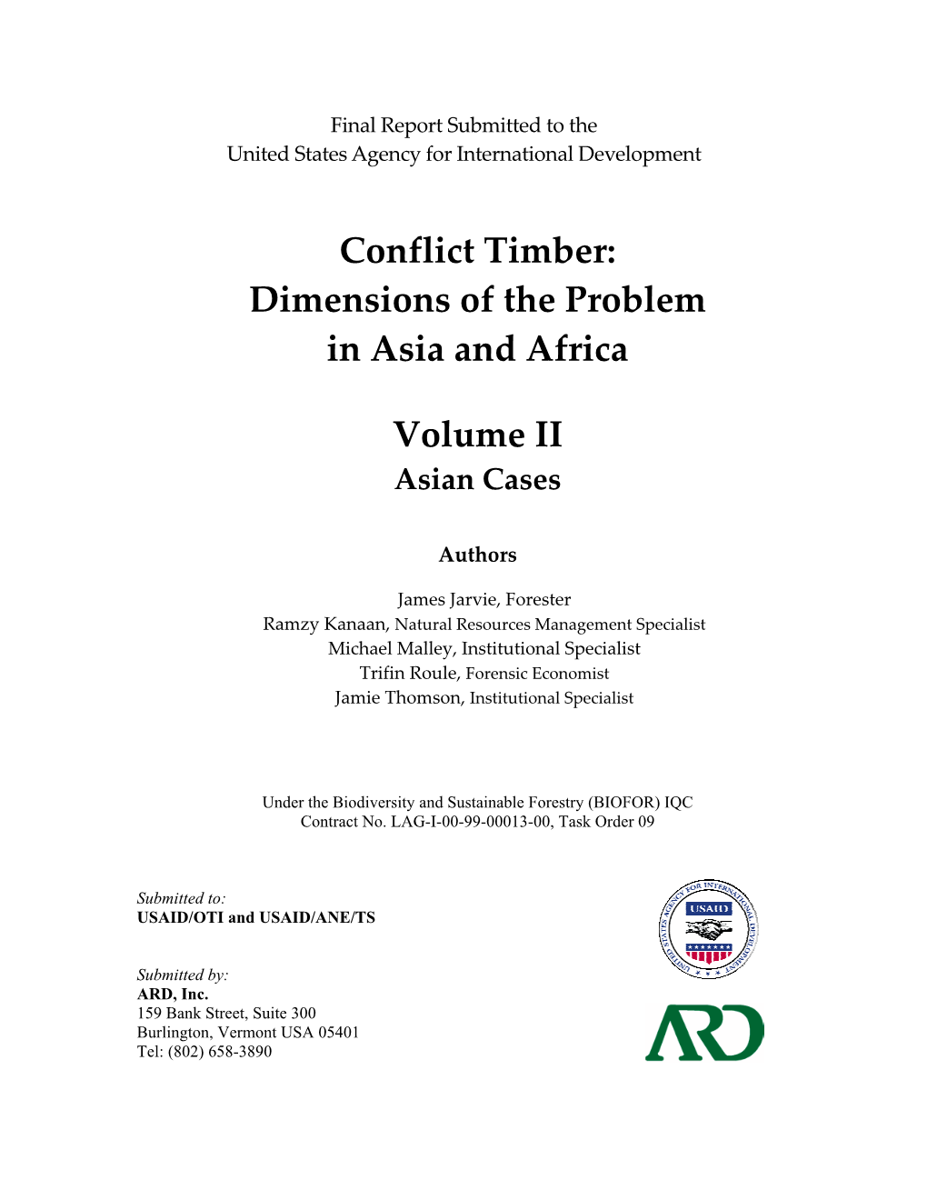 Conflict Timber: Dimensions of the Problem in Asia and Africa Volume II Table of Contents
