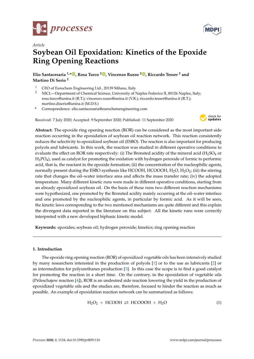 Kinetics of the Epoxide Ring Opening Reactions