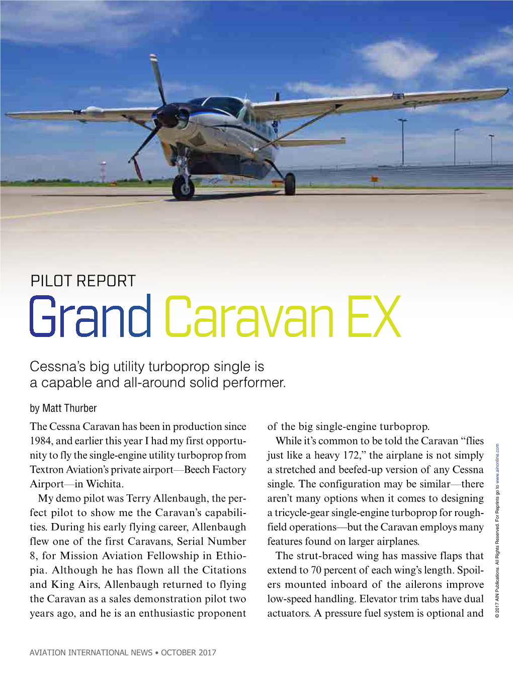 PILOT REPORT Grand Caravan EX Cessna’S Big Utility Turboprop Single Is a Capable and All-Around Solid Performer