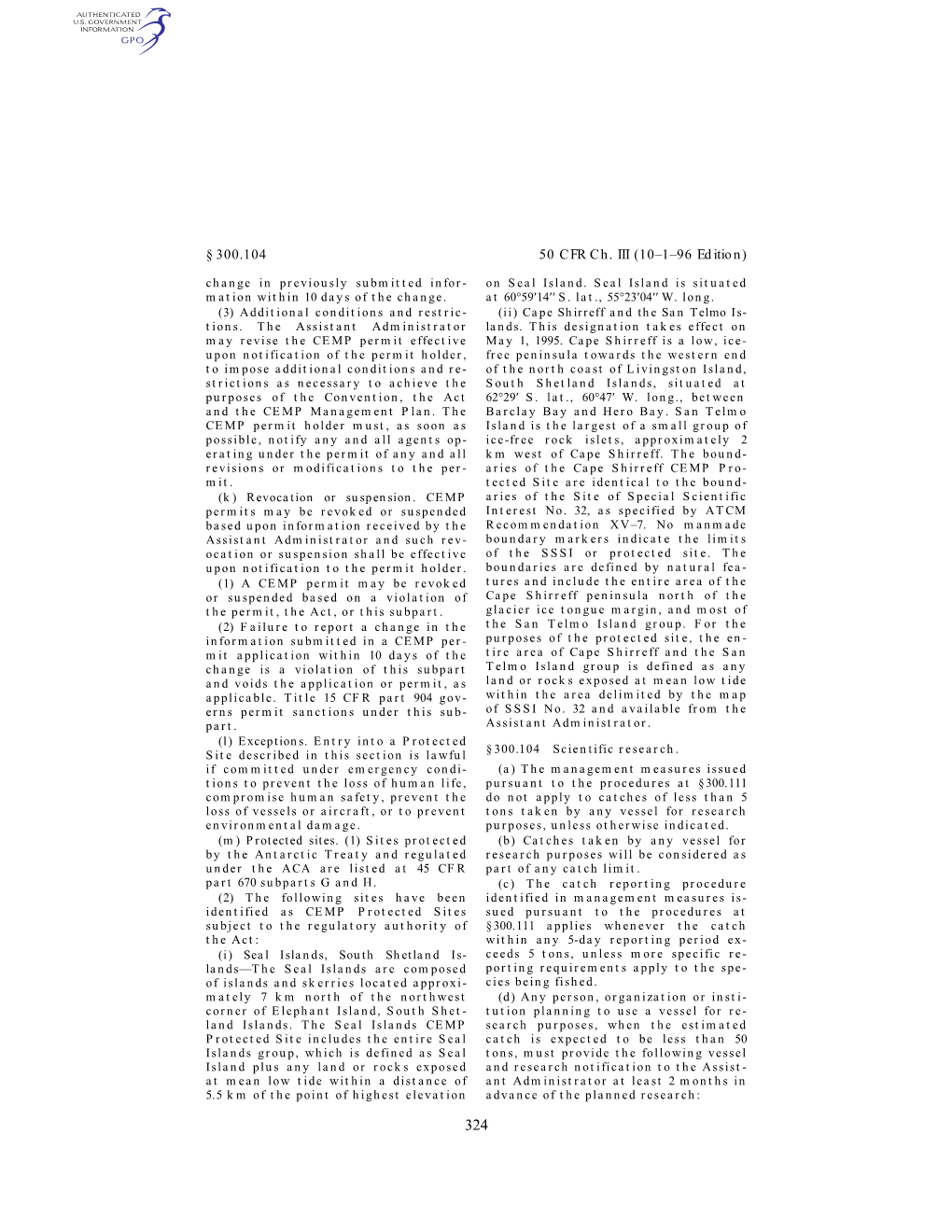 50 CFR Ch. III (10–1–96 Edition) § 300.104