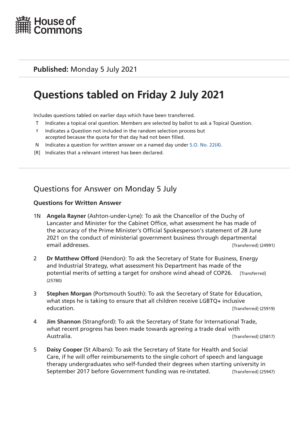 View Questions Tabled on PDF File 0.16 MB