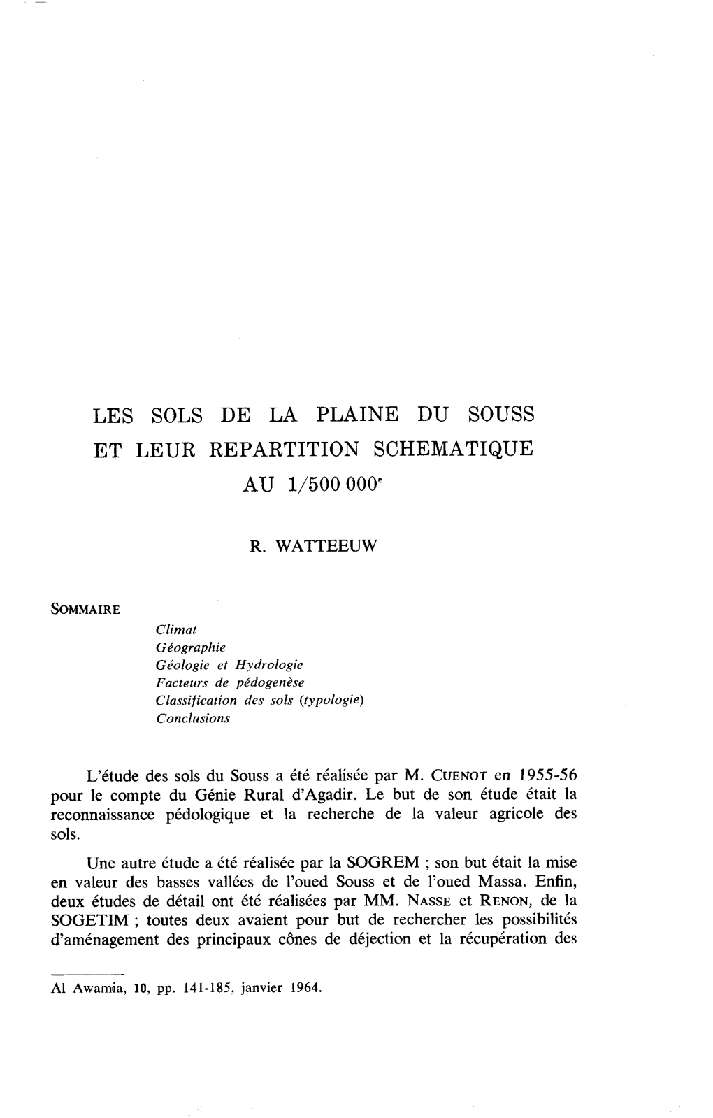 LES SOLS DE LA PLAINE DU SOUSS Trt LEUR REPARTITION SCHEMATIQUE AU 1/500000