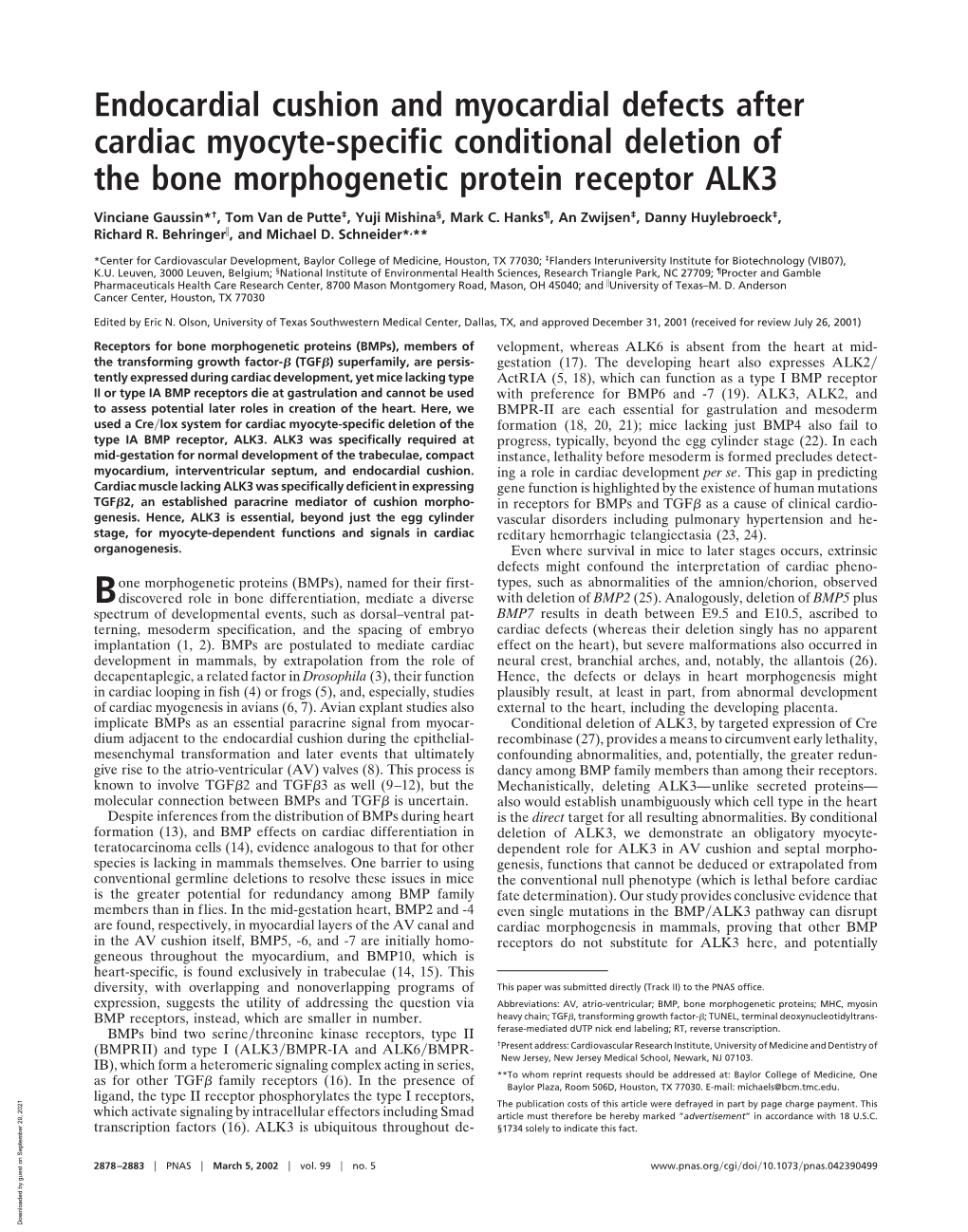 Endocardial Cushion and Myocardial Defects After Cardiac Myocyte-Specific Conditional Deletion of the Bone Morphogenetic Protein Receptor ALK3