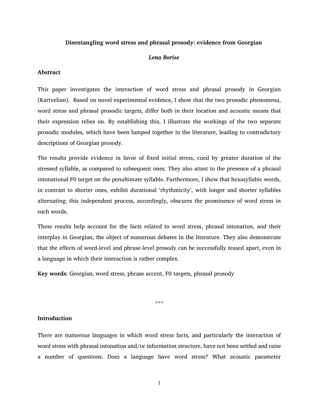 Disentangling Word Stress and Phrasal Prosody: Evidence from Georgian