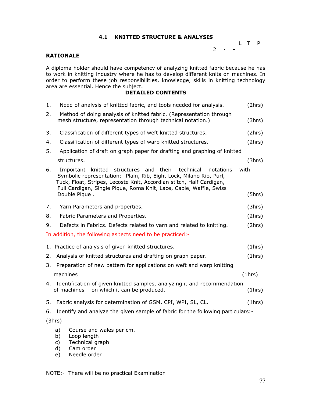 4.1 Knitted Structure & Analysis