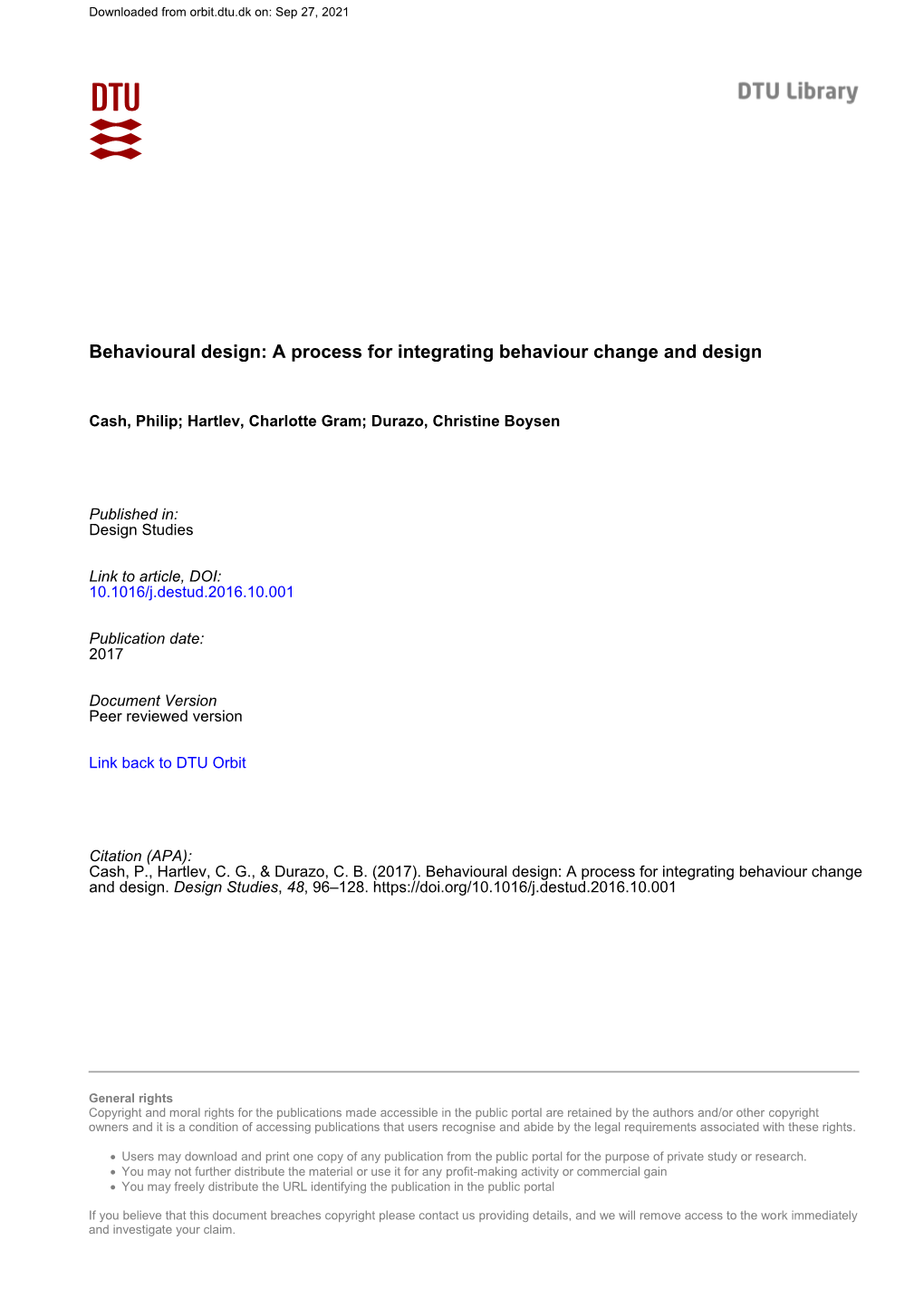 A Process for Integrating Behaviour Change and Design