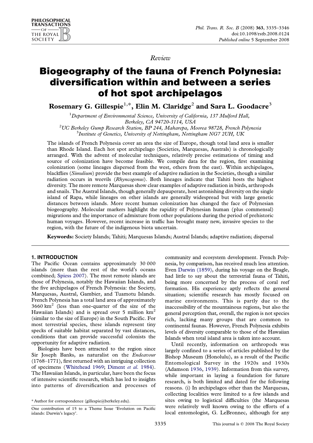 Biogeography of the Fauna of French Polynesia: Diversification Within And