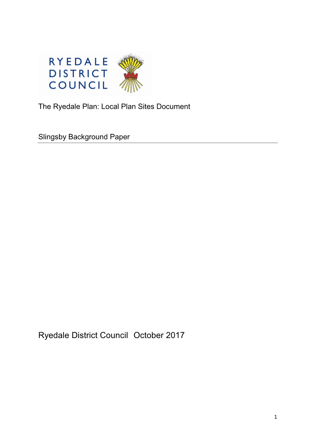 Local Plan Sites Document Slingsby Background Paper