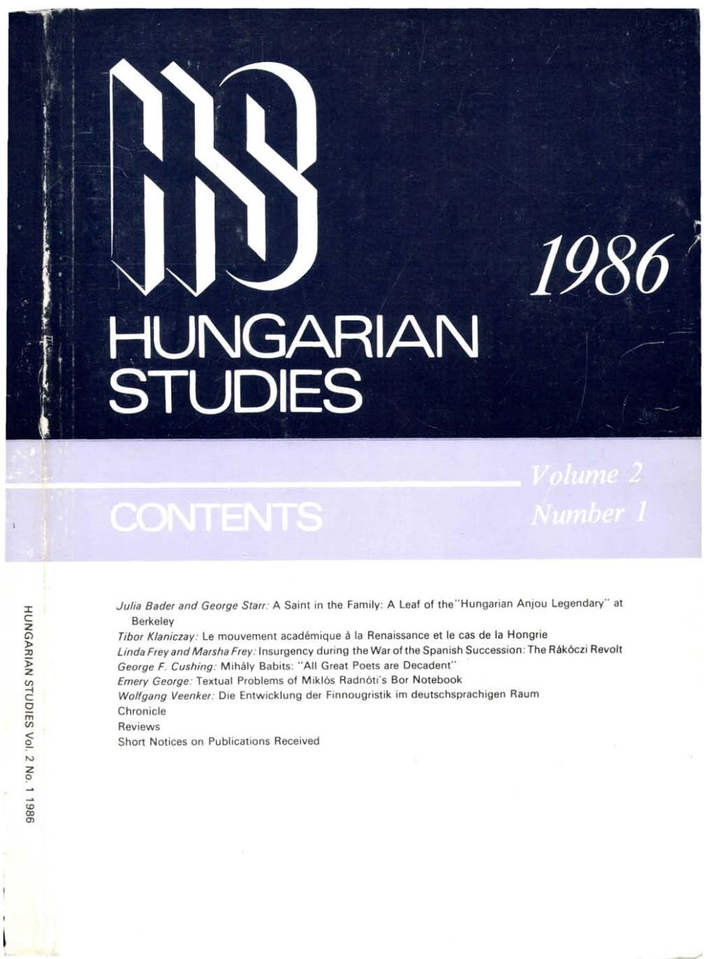 HUNGARIAN STUDIES 2. No. 1. Nemzetközi (1986)