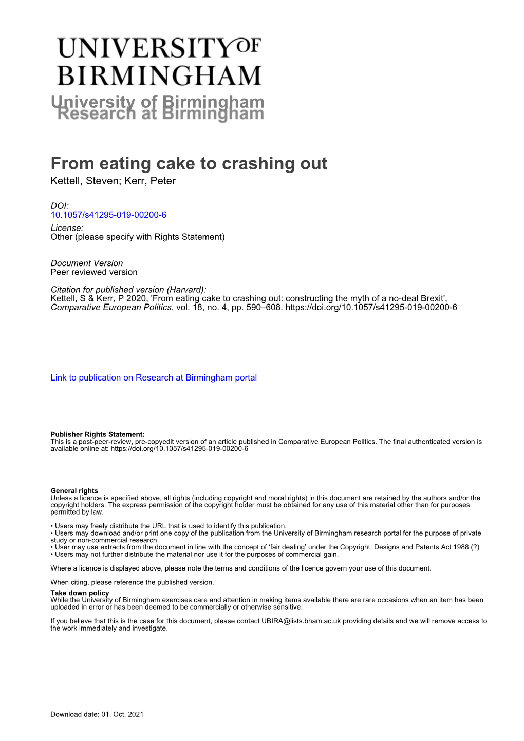 University of Birmingham from Eating Cake to Crashing