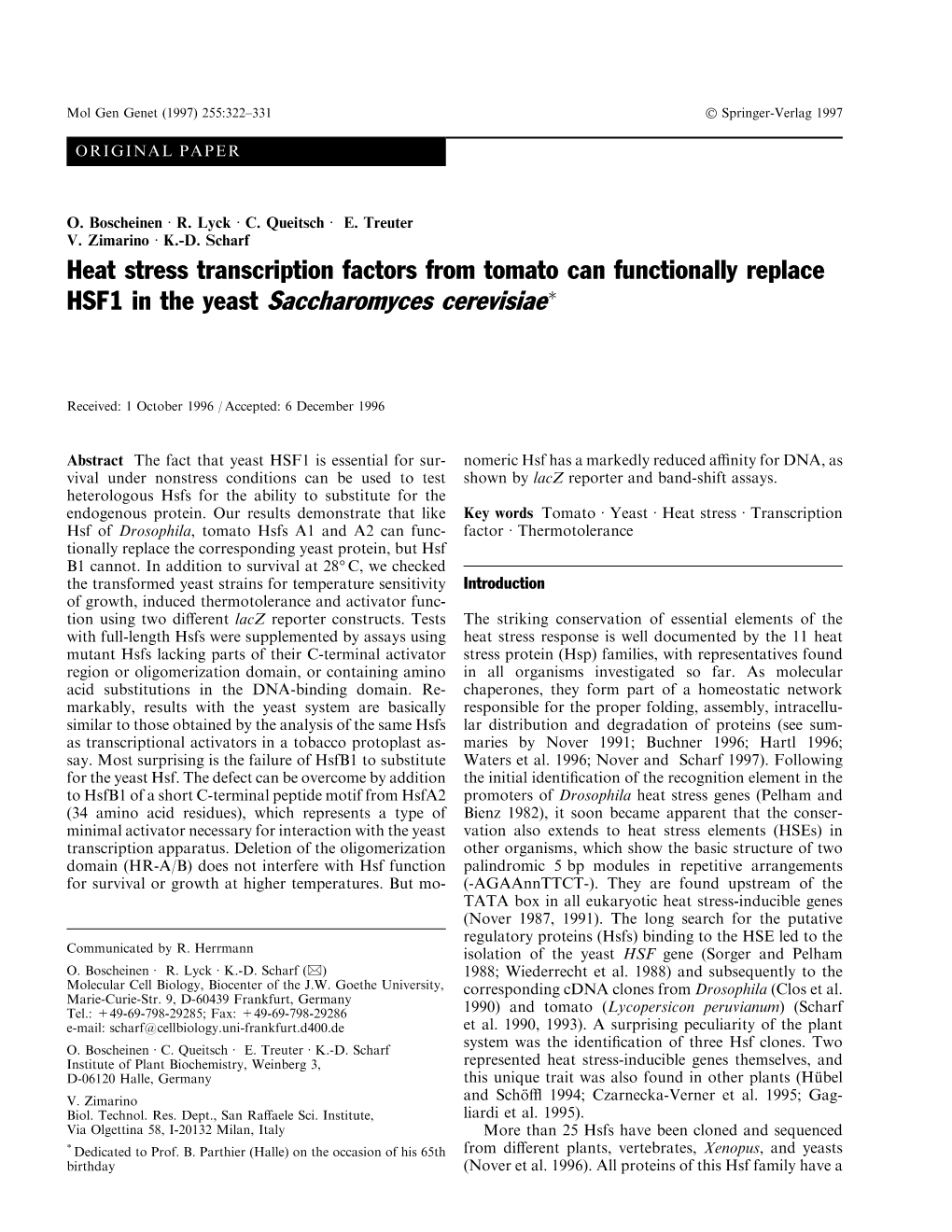 HSF1 in the Yeast Saccharomyces Cerevisiaeã