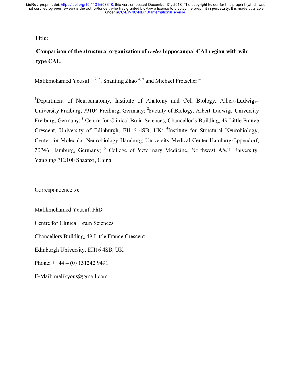 Title: Comparison of the Structural Organization of Reeler Hippocampal