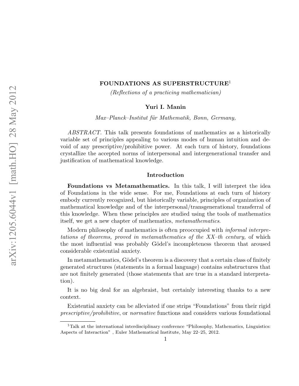 Arxiv:1205.6044V1 [Math.HO] 28 May 2012 Prescriptive/Prohibitive Context