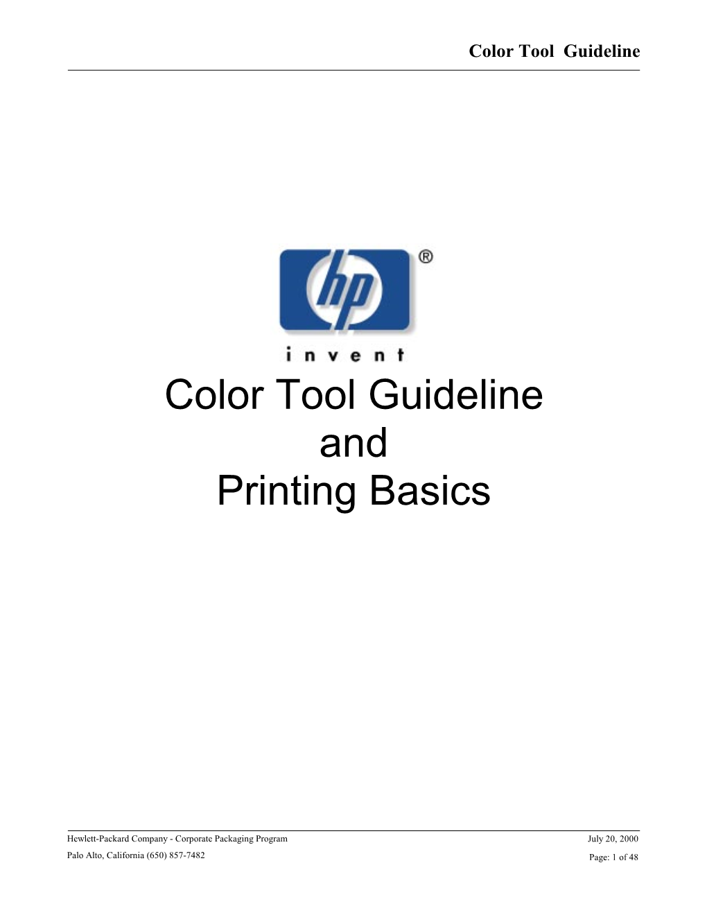 Color Tool Guideline and Printing Basics