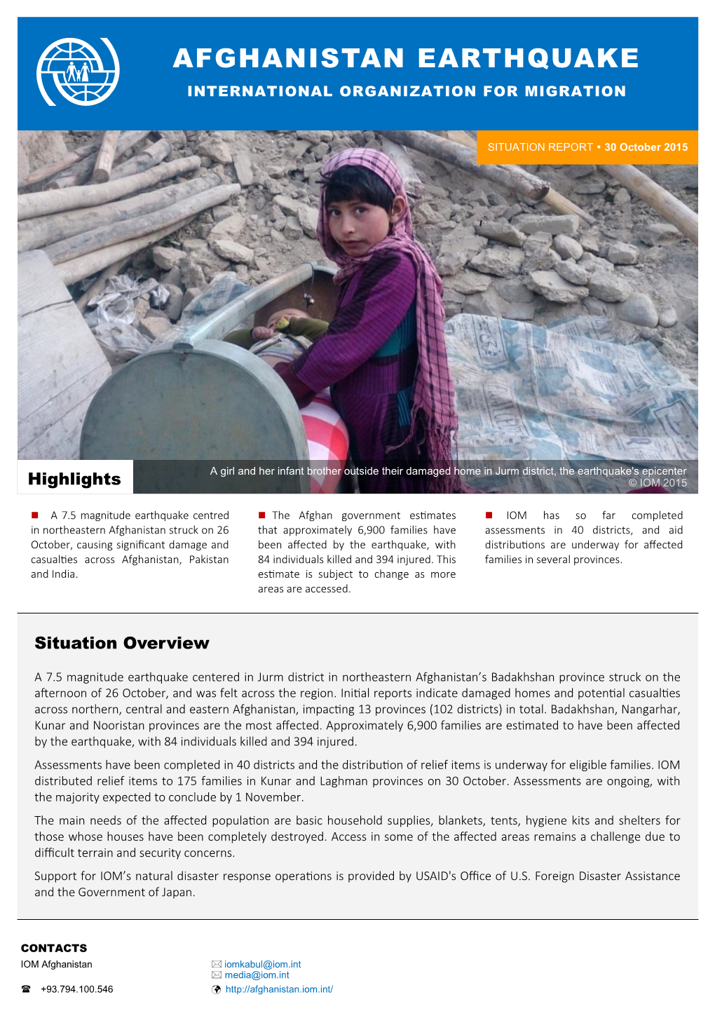 Afghanistan Earthquake International Organization for Migration