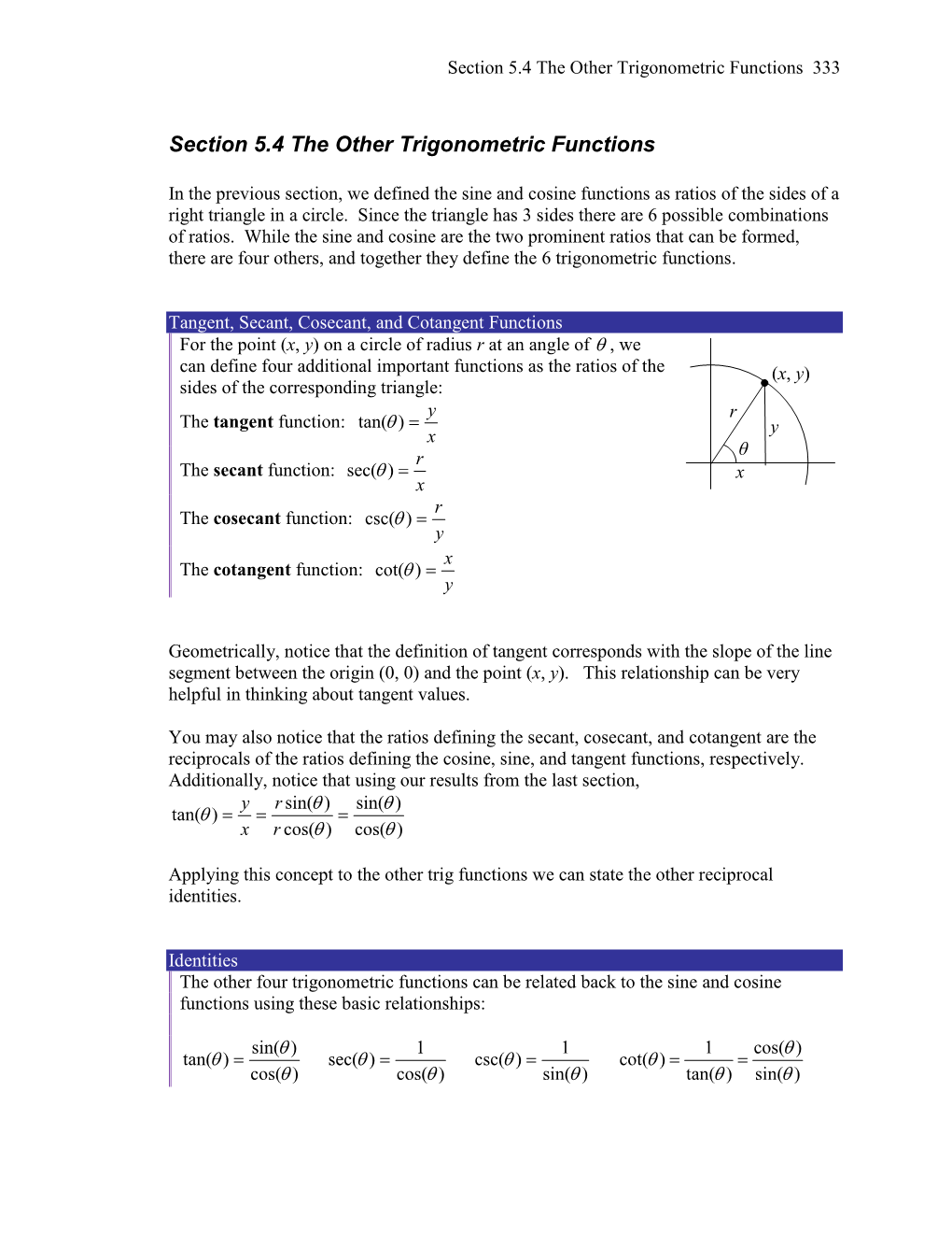 Section 5.4 the Other Trigonometric Functions 333