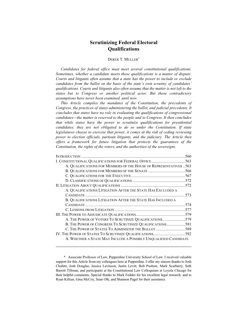 Scrutinizing Federal Electoral Qualifications