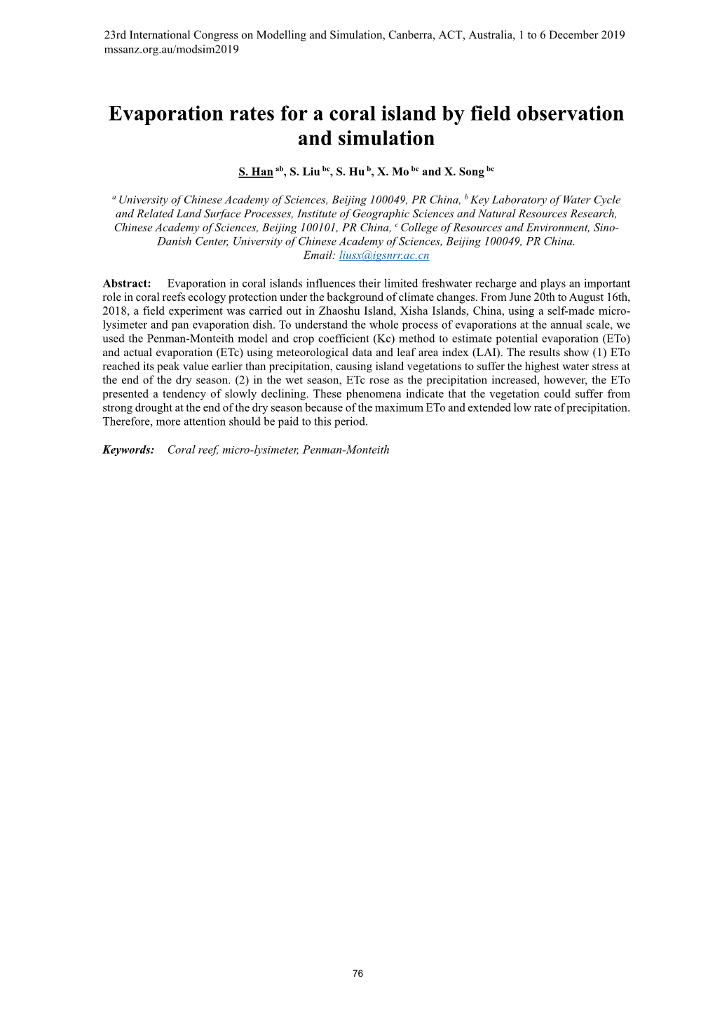 Evaporation Rates for a Coral Island by Field Observation and Simulation