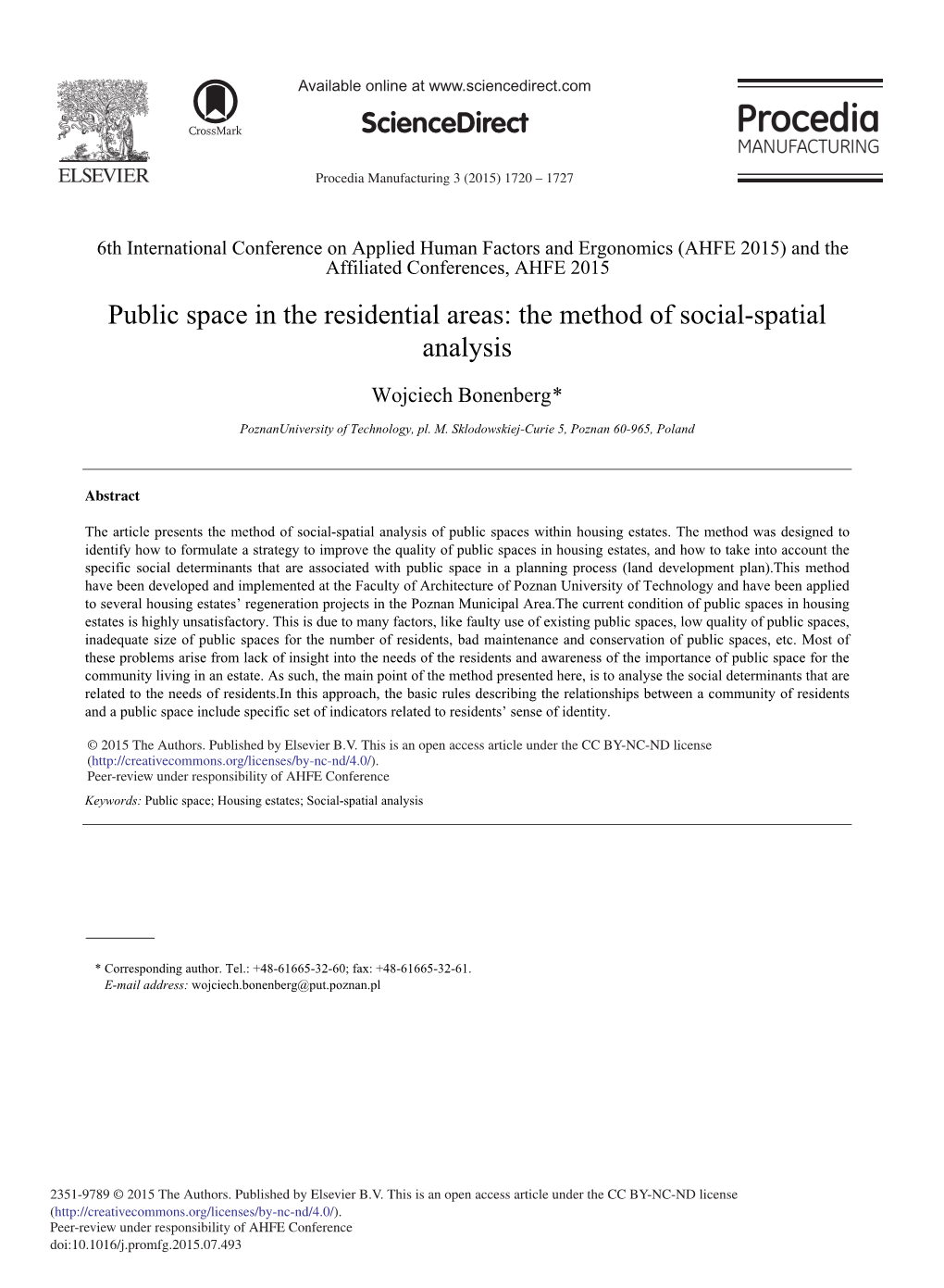 Public Space in the Residential Areas: the Method of Social-Spatial Analysis