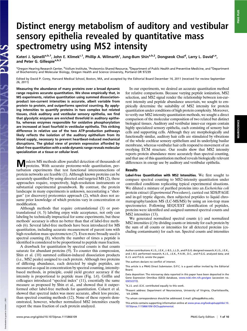 Distinct Energy Metabolism of Auditory and Vestibular Sensory Epithelia