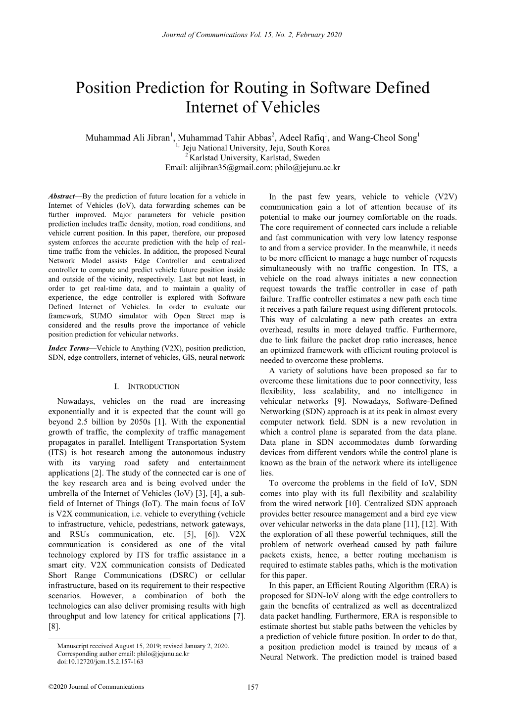 Position Prediction for Routing in Software Defined Internet of Vehicles